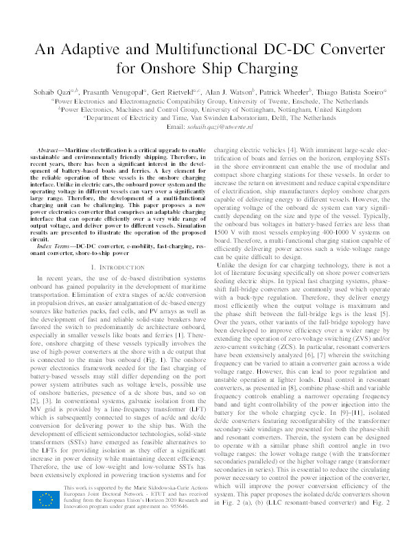 An Adaptive and Multifunctional DC-DC Converter for Onshore Ship Charging Thumbnail