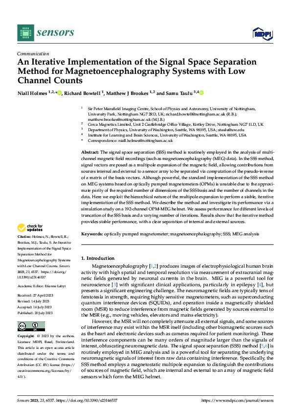 An Iterative Implementation of the Signal Space Separation Method for Magnetoencephalography Systems with Low Channel Counts Thumbnail