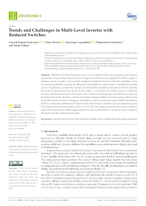 Trends and Challenges in Multi-Level Inverter with Reduced Switches Thumbnail