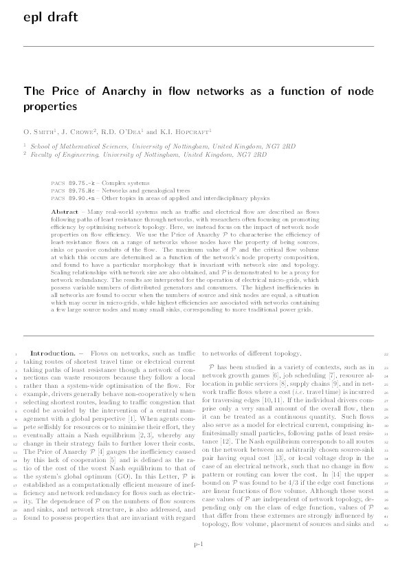 The Price of Anarchy in flow networks as a function of node properties Thumbnail