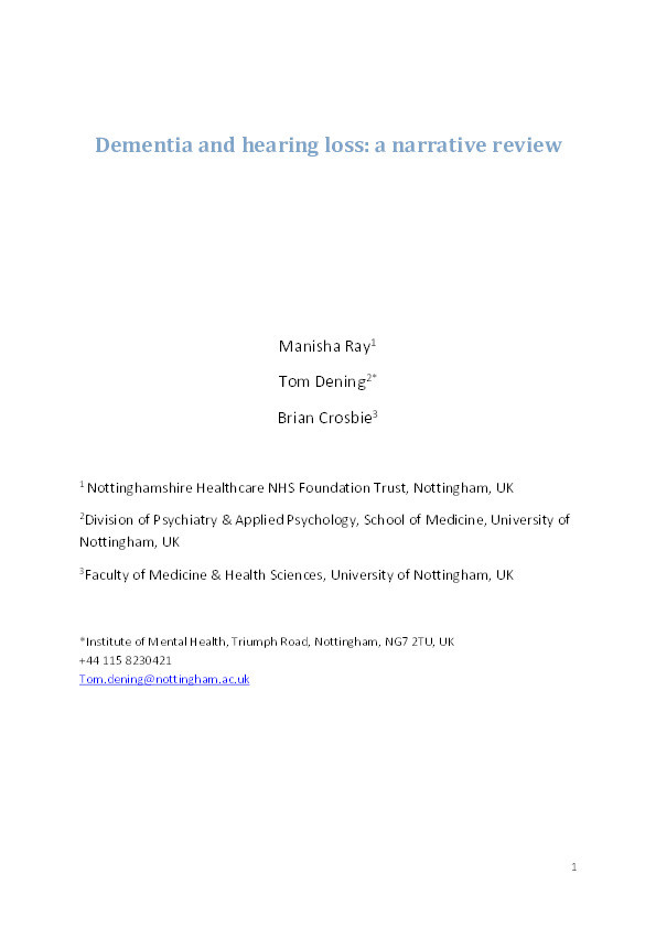 Dementia and hearing loss: A narrative review Thumbnail