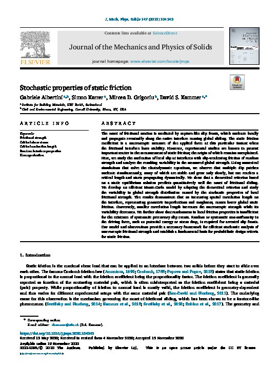 Stochastic properties of static friction Thumbnail