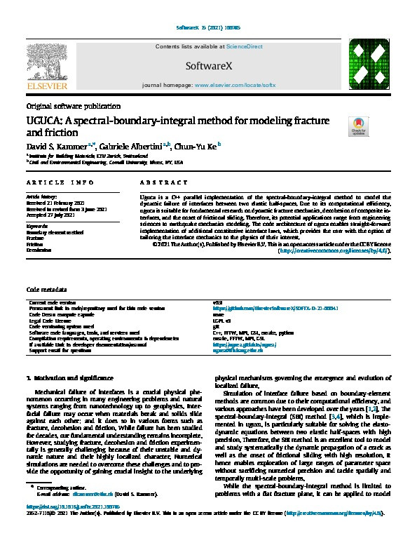 UGUCA: A spectral-boundary-integral method for modeling fracture and friction Thumbnail