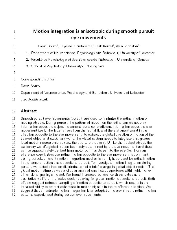 Motion integration is anisotropic during smooth pursuit eye movements Thumbnail