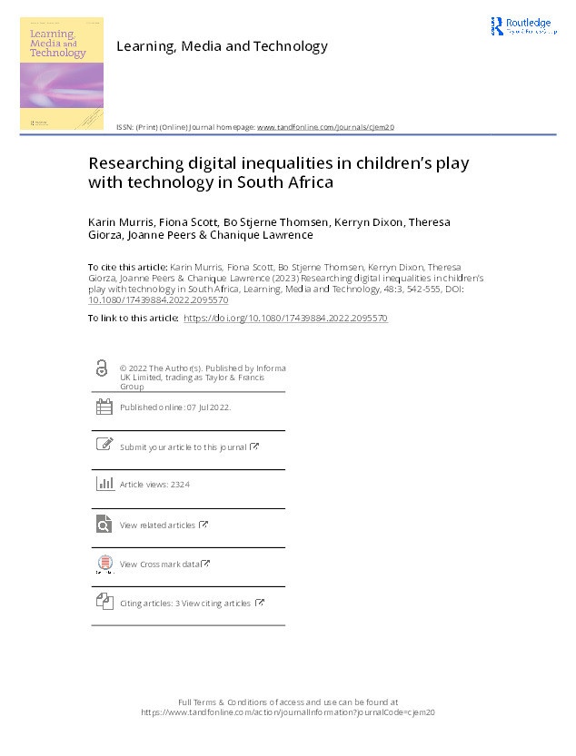 Researching digital inequalities in children’s play with technology in South Africa Thumbnail