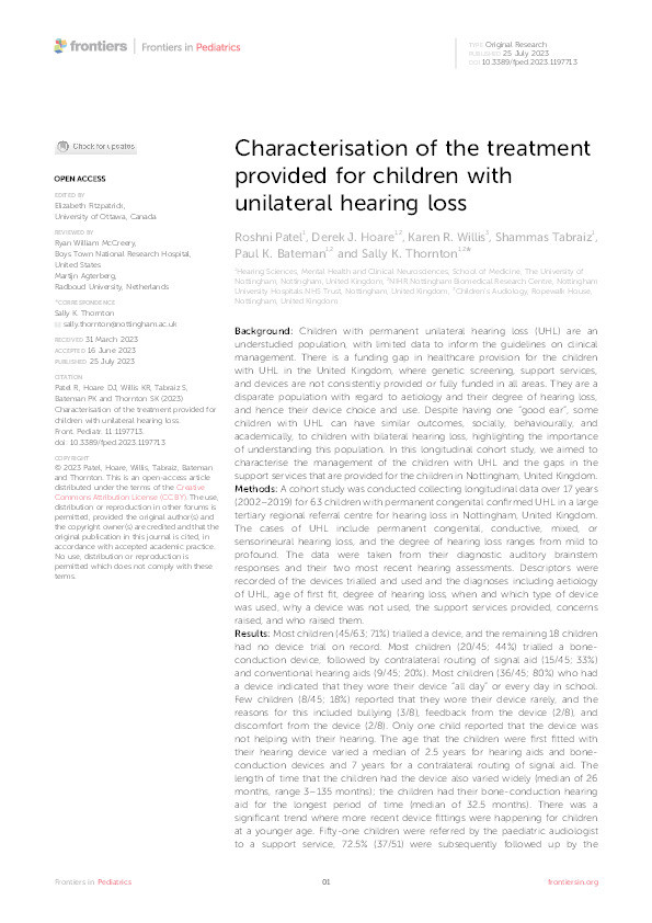 Characterisation of the treatment provided for children with unilateral hearing loss Thumbnail