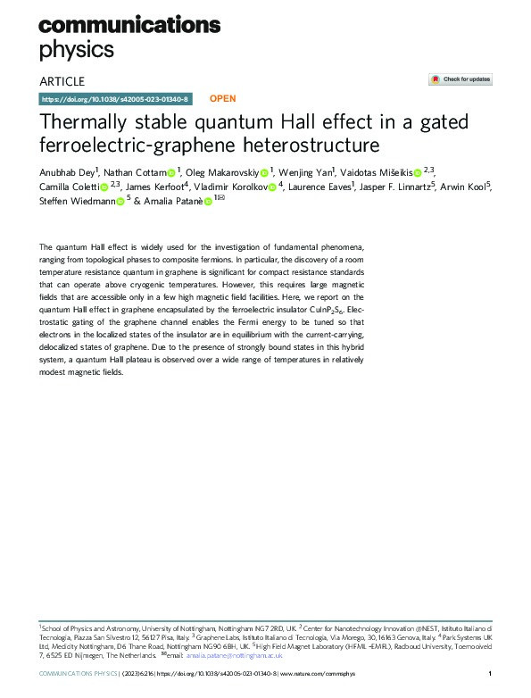 Thermally stable quantum Hall effect in a gated ferroelectric-graphene heterostructure Thumbnail