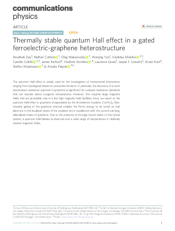 Thermally stable quantum Hall effect in a gated ferroelectric-graphene heterostructure Thumbnail