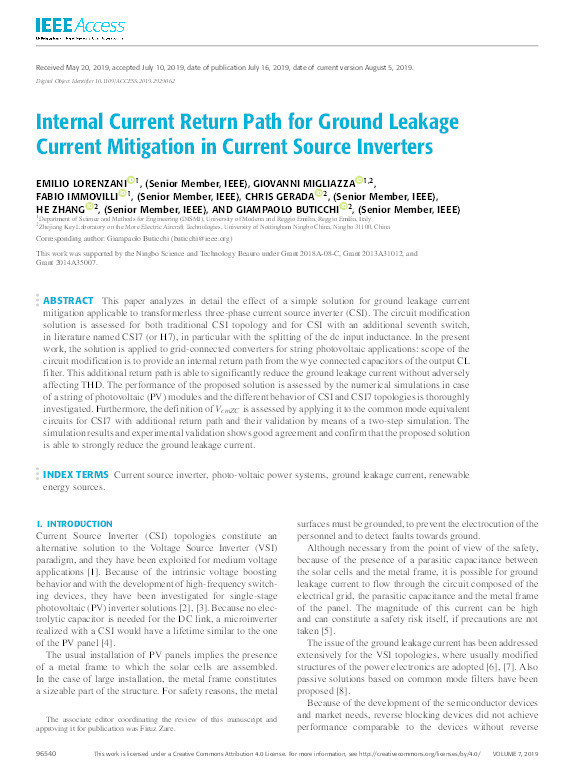 Internal Current Return Path for Ground Leakage Current Mitigation in Current Source Inverters Thumbnail