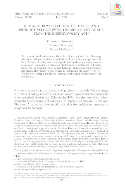 Demand-driven Technical Change and Productivity Growth: Theory and Evidence from the Energy Policy Act Thumbnail