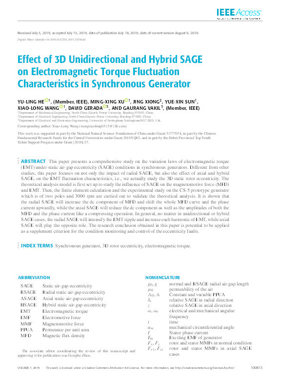 Effect of 3D Unidirectional and Hybrid SAGE on Electromagnetic Torque Fluctuation Characteristics in Synchronous Generator Thumbnail