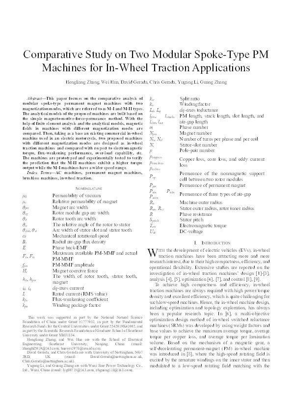 Comparative study on two modular spoke-type PM machines for in-wheel traction applications Thumbnail
