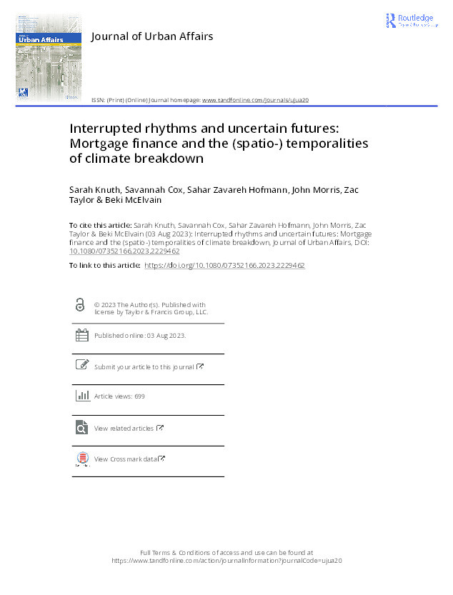 Interrupted rhythms and uncertain futures: Mortgage finance and the (spatio-) temporalities of climate breakdown Thumbnail