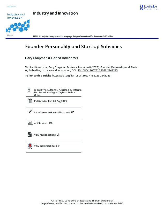 Founder Personality and Start-up Subsidies Thumbnail