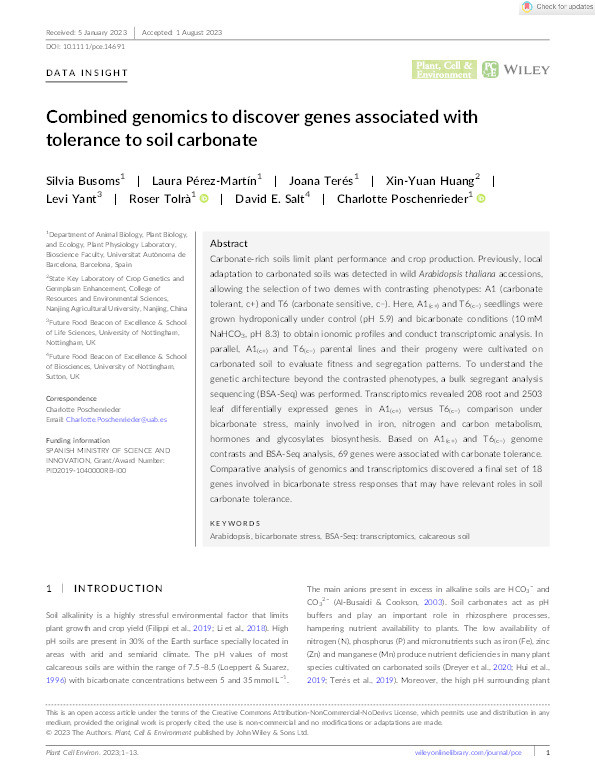 Combined genomics to discover genes associated with tolerance to soil carbonate Thumbnail