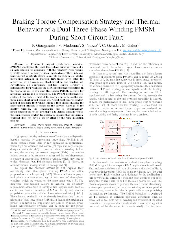 Braking torque compensation strategy and thermal behavior of a dual three-phase winding PMSM during short-circuit fault Thumbnail