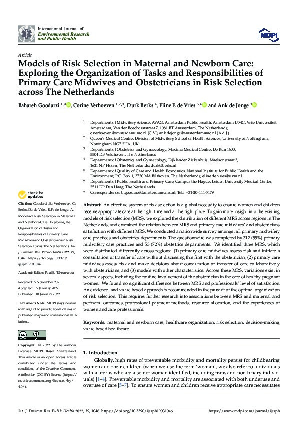 Models of Risk Selection in Maternal and Newborn Care: Exploring the Organization of Tasks and Responsibilities of Primary Care Midwives and Obstetricians in Risk Selection across The Netherlands Thumbnail