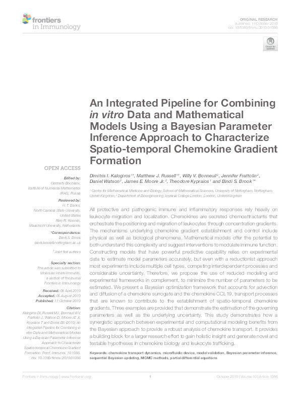 An Integrated Pipeline for Combining in vitro Data and Mathematical Models Using a Bayesian Parameter Inference Approach to Characterize Spatio-temporal Chemokine Gradient Formation Thumbnail