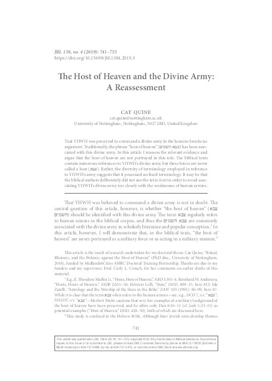 The Host of Heaven and the Divine Army: a reassessment Thumbnail