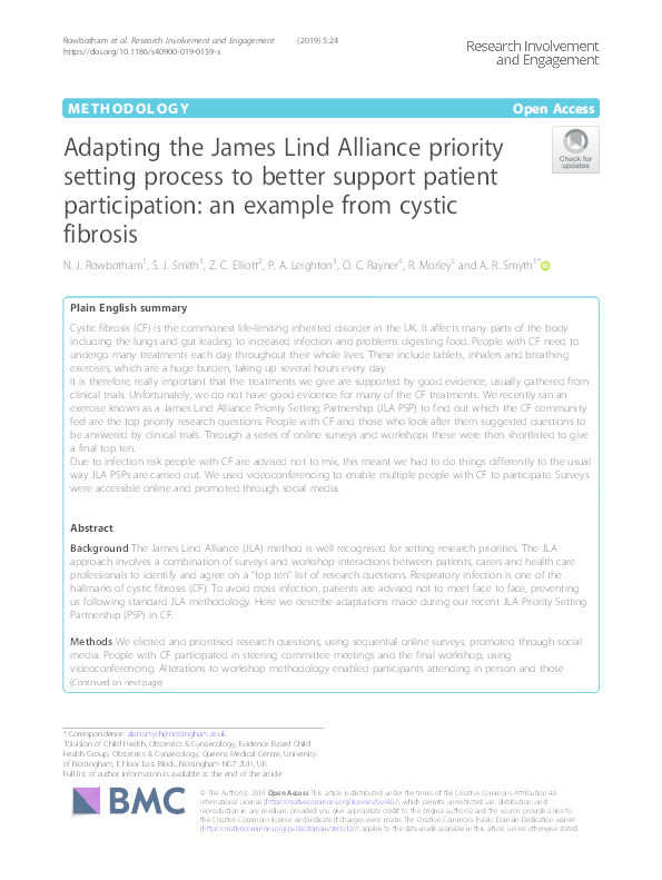 Adapting the James Lind Alliance priority setting process to 