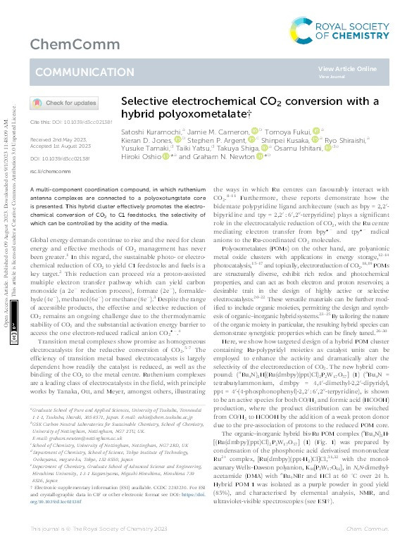 Selective electrochemical CO 2 conversion with a hybrid polyoxometalate Thumbnail