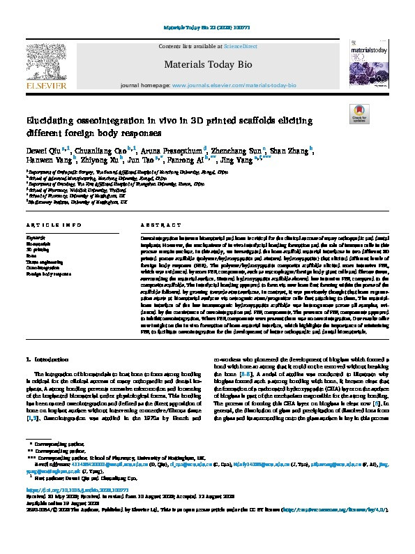 Elucidating osseointegration in vivo in 3D printed scaffolds eliciting different foreign body responses Thumbnail