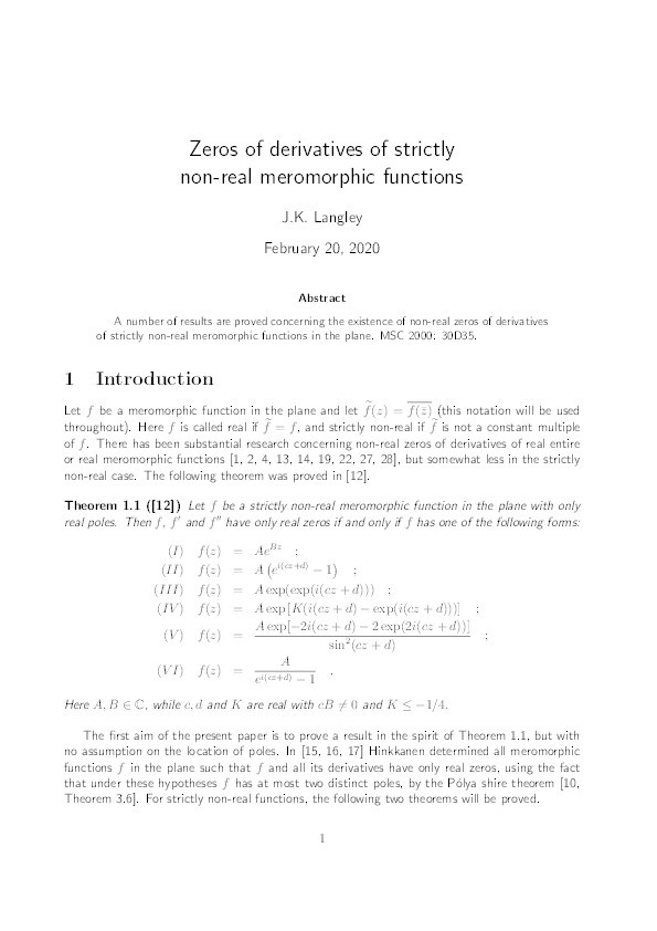 Zeros of derivatives of strictly nonreal meromorphic functions Thumbnail