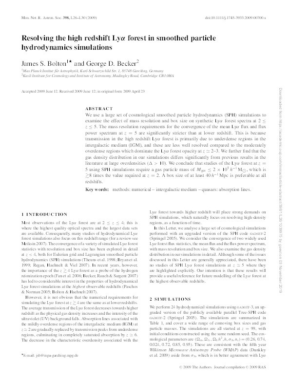 Resolving the high redshift Lyman-alpha forest in smoothed particle hydrodynamics simulations Thumbnail