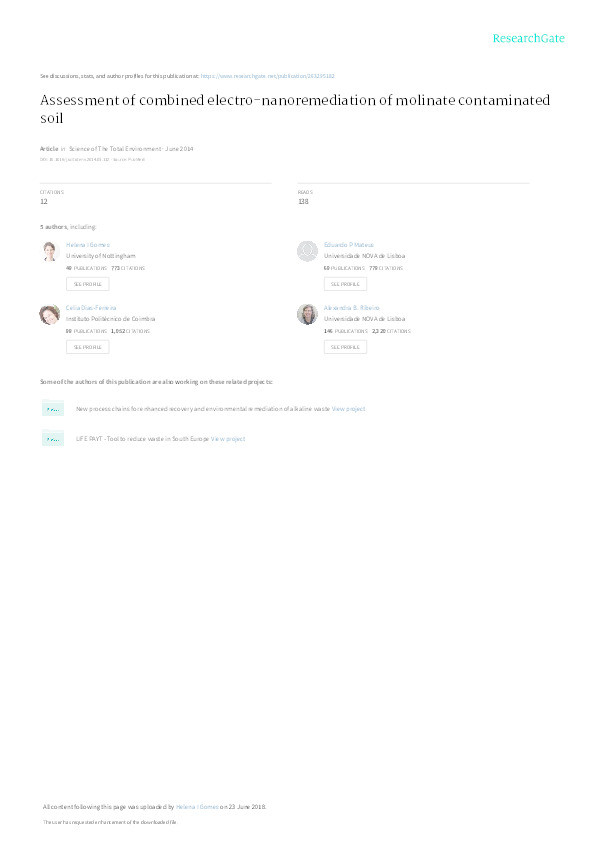 Assessment of combined electro–nanoremediation of molinate contaminated soil Thumbnail