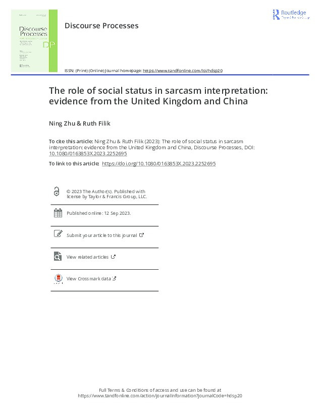 The role of social status in sarcasm interpretation: evidence from the United Kingdom and China Thumbnail