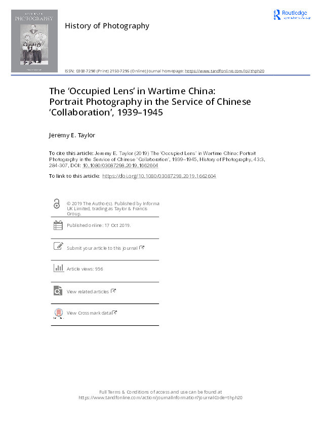 The ‘Occupied Lens’ in Wartime China: Portrait Photography in the Service of Chinese ‘Collaboration’, 1939–1945 Thumbnail
