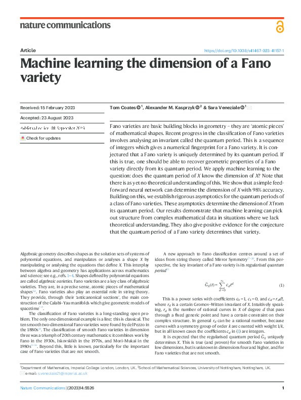 Machine learning the dimension of a Fano variety Thumbnail