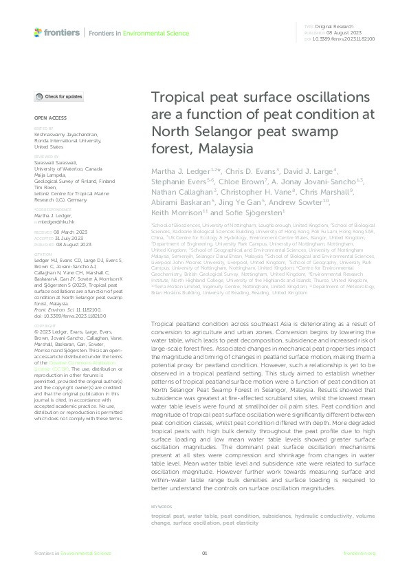 Tropical peat surface oscillations are a function of peat condition at North Selangor peat swamp forest, Malaysia Thumbnail
