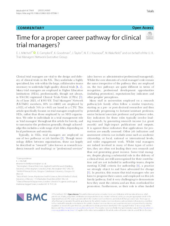 Time for a proper career pathway for clinical trial managers? Thumbnail