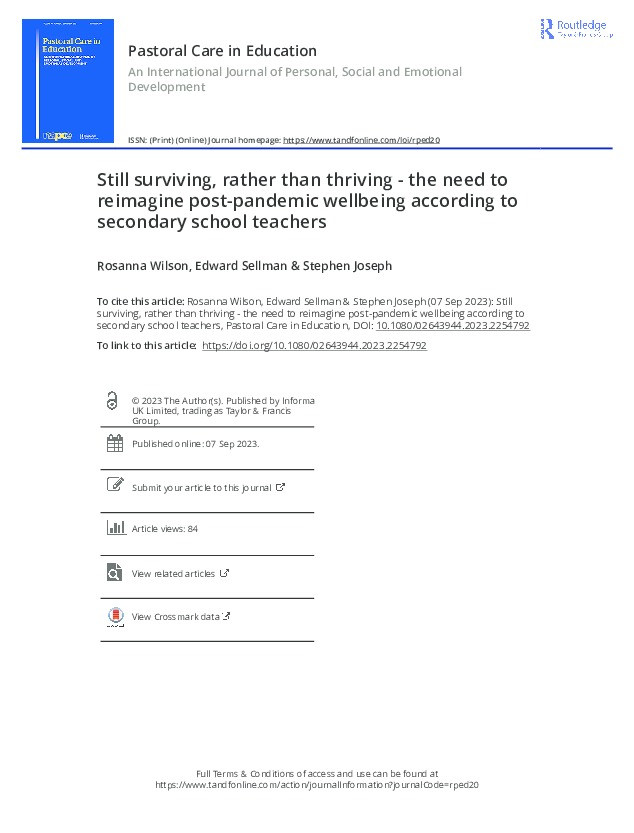 Still surviving, rather than thriving - the need to reimagine post-pandemic wellbeing according to secondary school teachers Thumbnail