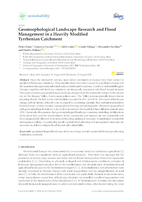 Geomorphological Landscape Research and Flood Management in a Heavily Modified Tyrrhenian Catchment Thumbnail