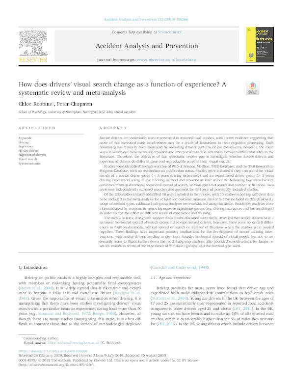 How does drivers’ visual search change as a function of experience? A systematic review and meta-analysis Thumbnail