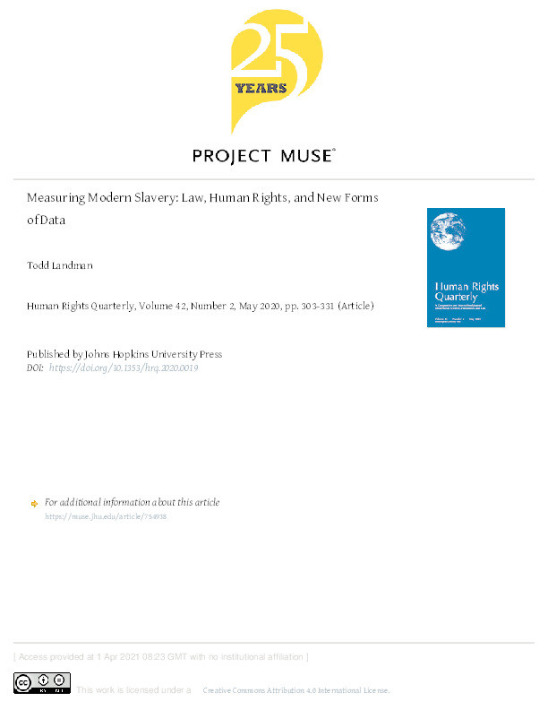 Measuring Modern Slavery: Law, Human Rights, and New Forms of Data Thumbnail