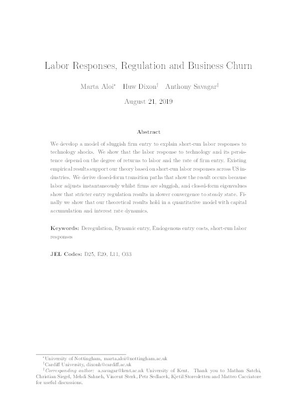 Labor Responses, Regulation and Business Churn Thumbnail