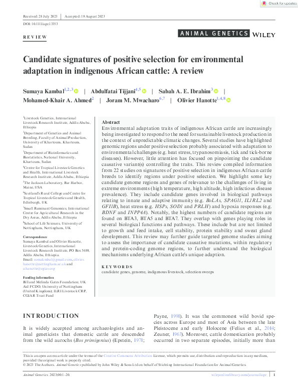 Candidate signatures of positive selection for environmental adaptation in indigenous African cattle: A review Thumbnail