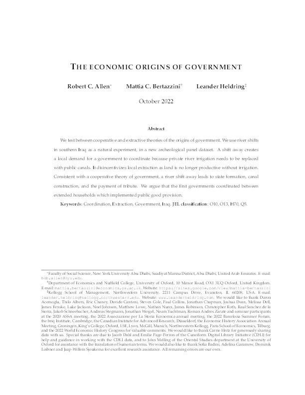 The economic origins of government Thumbnail