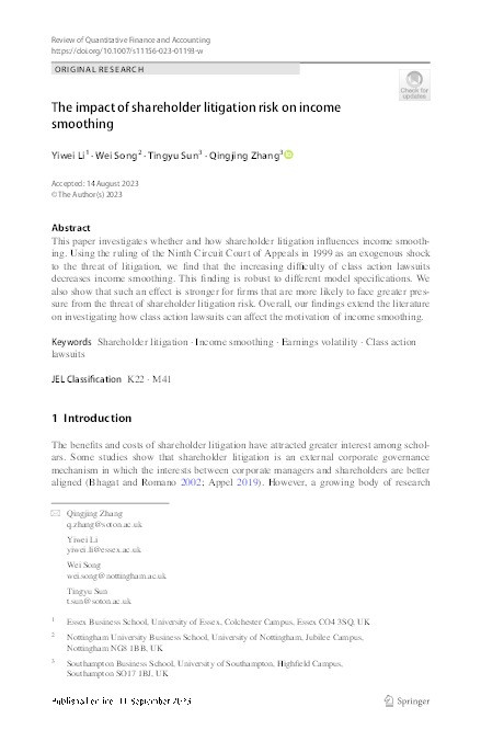 The impact of shareholder litigation risk on income smoothing Thumbnail