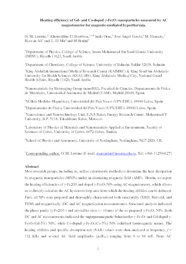 Heating efficiency of Gd- and Co-doped γ-Fe2O3 nanoparticles measured by AC magnetometer for magnetic-mediated hyperthermia Thumbnail