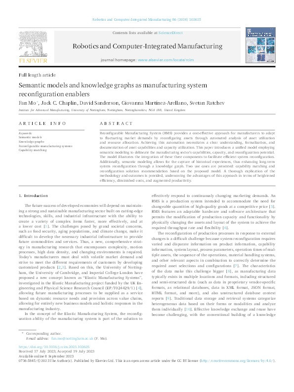 Semantic models and knowledge graphs as manufacturing system reconfiguration enablers Thumbnail