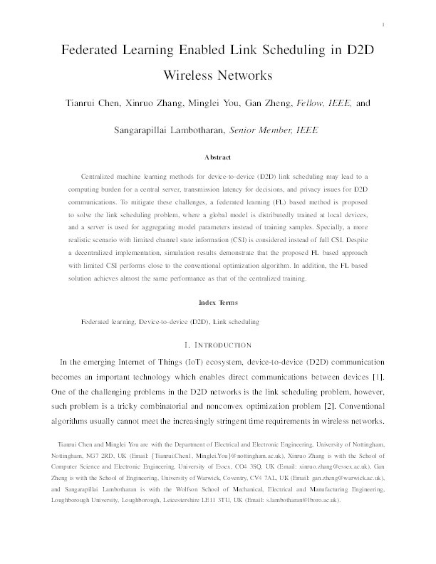 Federated Learning Enabled Link Scheduling in D2D Wireless Networks Thumbnail