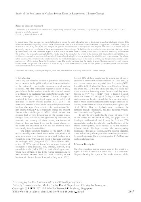 Study of the Resilience of Nuclear Power Plants in Response to Climate Change Thumbnail