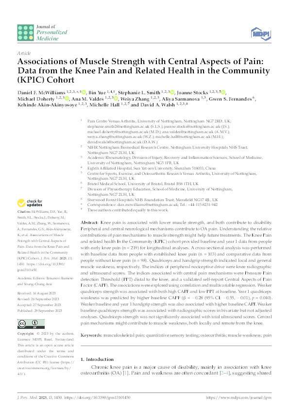 Associations of Muscle Strength with Central Aspects of Pain: Data from the Knee Pain and Related Health in the Community (KPIC) Cohort Thumbnail