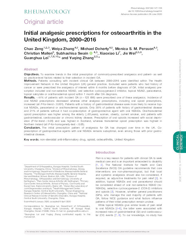 Initial analgesic prescriptions for osteoarthritis in the United Kingdom, 2000-2016 Thumbnail