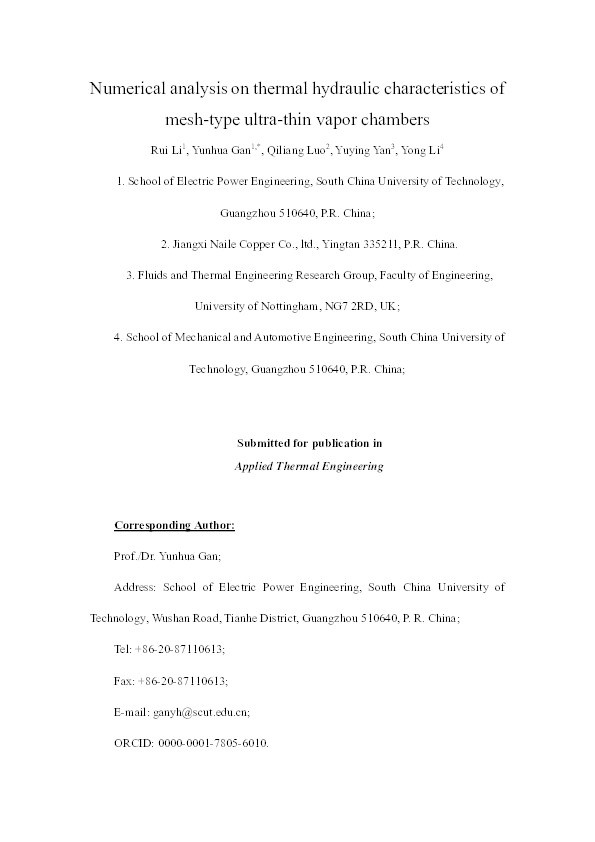 Numerical analysis on thermal hydraulic characteristics of mesh-type ultra-thin vapor chambers Thumbnail