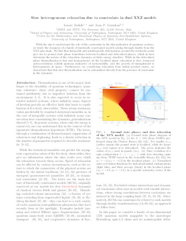 Slow heterogeneous relaxation due to constraints in dual XXZ models Thumbnail